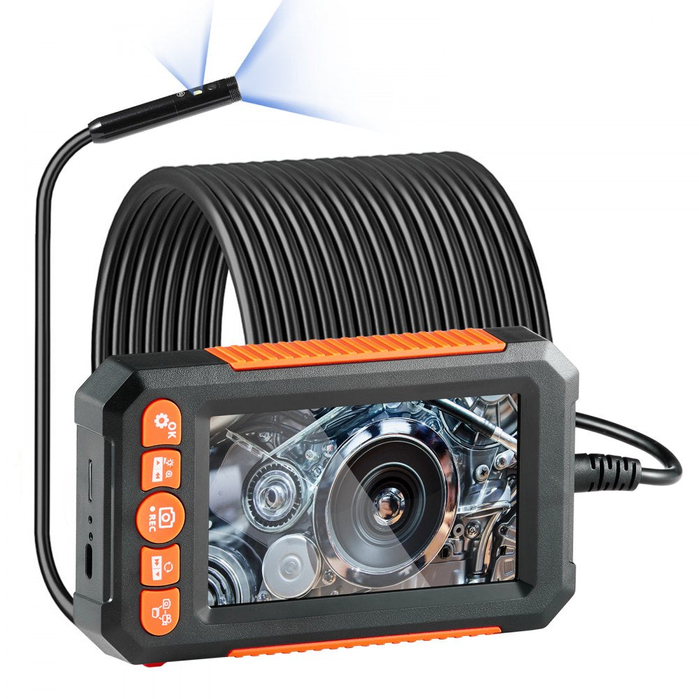 VEVOR Endoscope Camera with Light, Dual Lens Borescope with 49.2FT Semi-Rigid Cable, 4.3" Screen 1080P Inspection