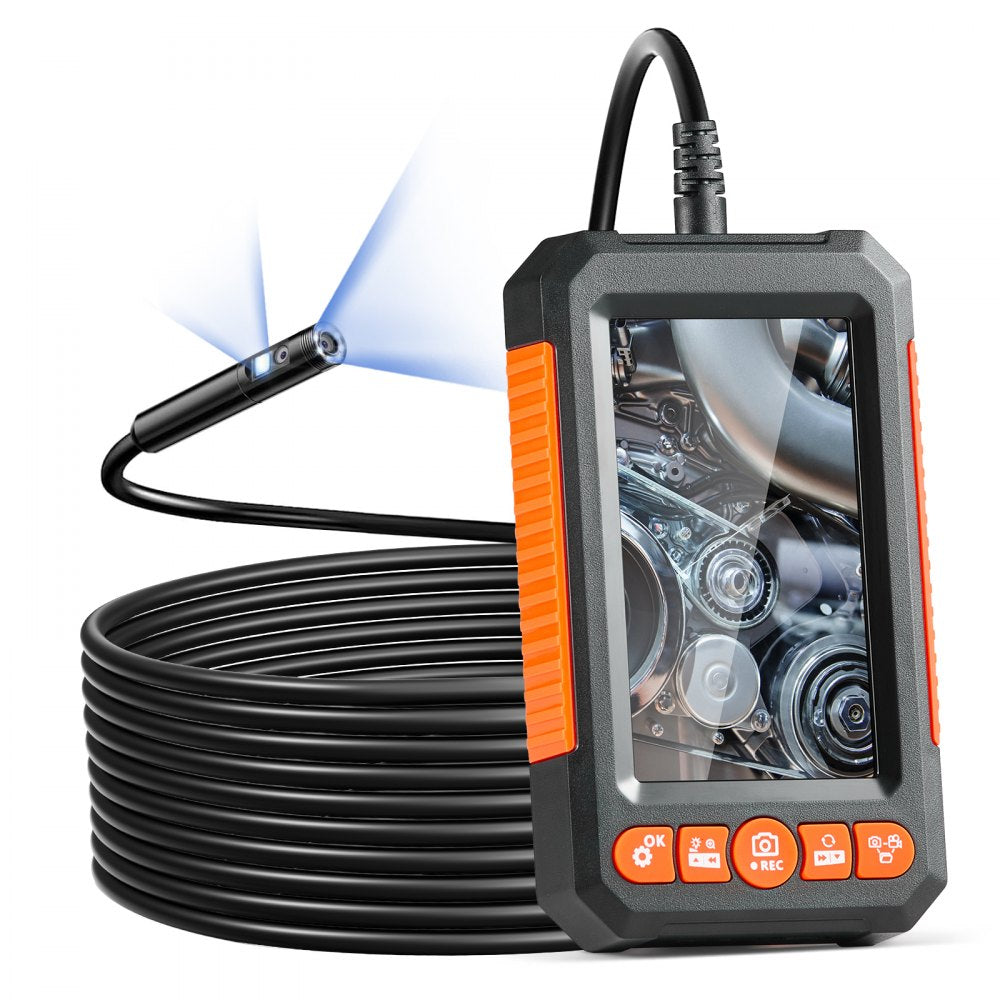 VEVOR Endoscope Camera with Light, Dual Lens Industrial Borescope, 4.3" Screen 1080P Inspection Camera, 8 + 1 Lights