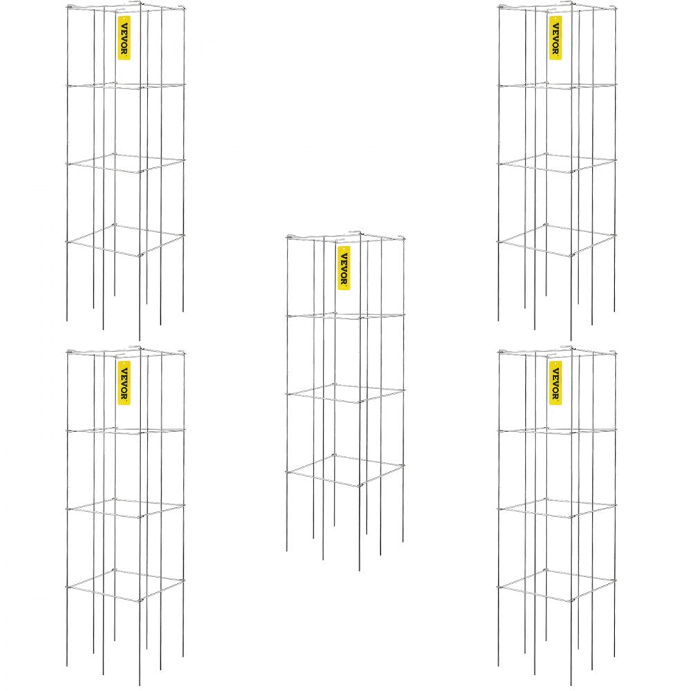 VEVOR Tomato Cages, 11.8" x 11.8" x 46.1", 5 Packs Square Plant Support Cages, Silver PVC-Coated Steel Tomato Towers