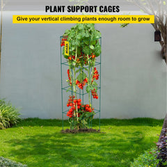 VEVOR Tomato Cages, 11.8" x 11.8" x 46.1", 10 Packs Square Plant Support Cages, Green PVC-Coated Steel Tomato Towers