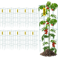 VEVOR Tomato Cages, 11.8" x 11.8" x 46.1", 10 Packs Square Plant Support Cages, Green PVC-Coated Steel Tomato Towers
