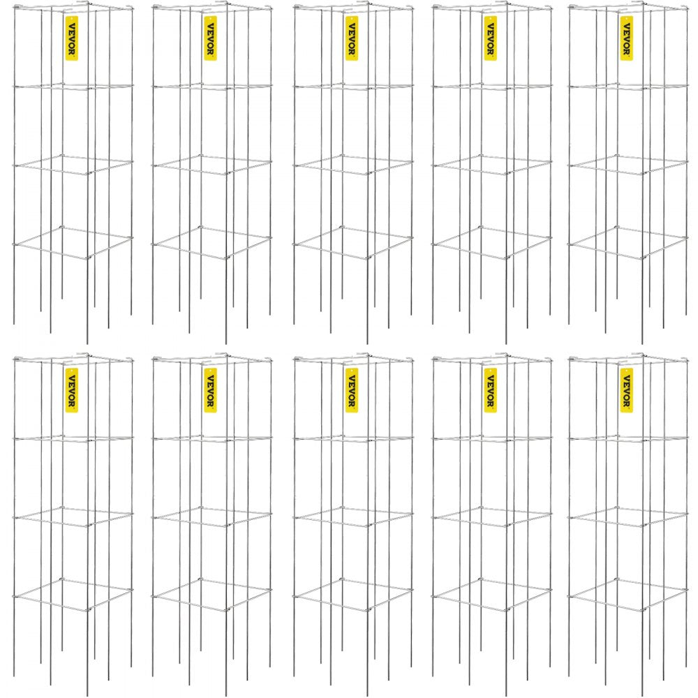 VEVOR Tomato Cages, 11.8" x 11.8" x 46.1", 10 Packs Square Plant Support Cages, Silver PVC-Coated Steel Tomato Towers