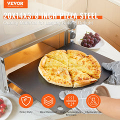 VEVOR Pizza Steel, 20" x 14" x 3/8" Pizza Steel Plate for Oven, Pre-Seasoned Carbon Steel Pizza Baking Stone with 20X