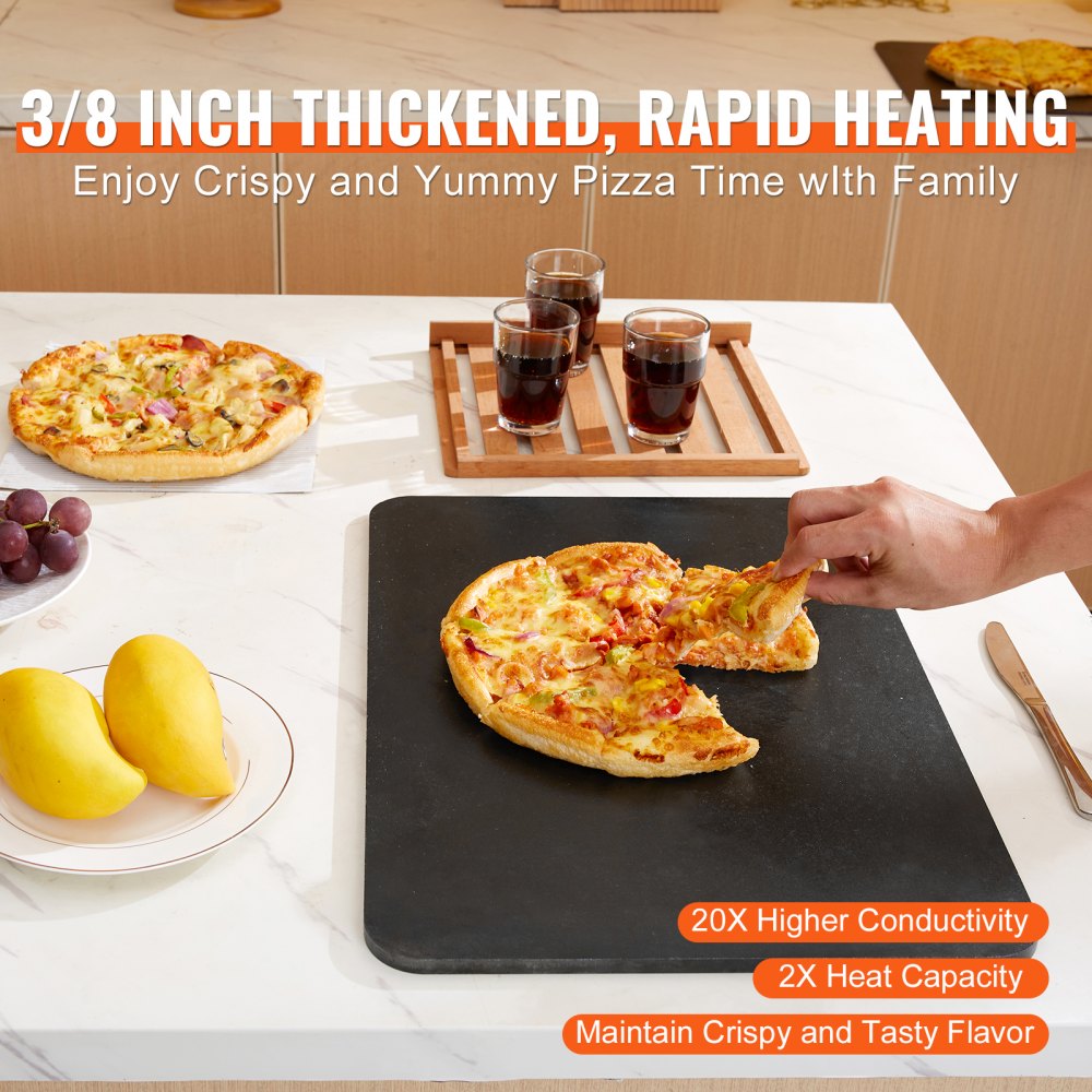 VEVOR Pizza Steel, 20" x 14" x 3/8" Pizza Steel Plate for Oven, Pre-Seasoned Carbon Steel Pizza Baking Stone with 20X