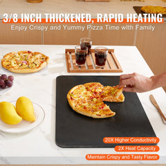 VEVOR Pizza Steel, 20" x 14" x 3/8" Pizza Steel Plate for Oven, Pre-Seasoned Carbon Steel Pizza Baking Stone with 20X