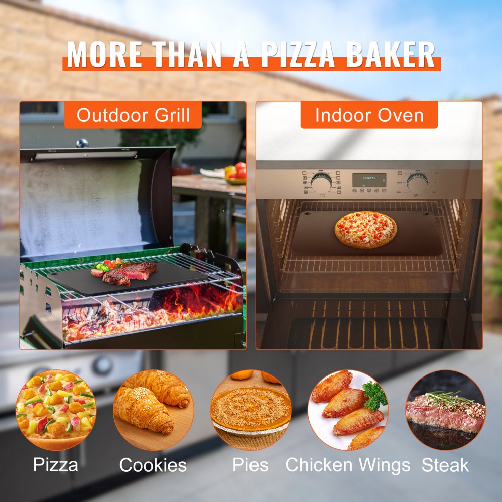 VEVOR Pizza Steel, 20" x 14" x 3/8" Pizza Steel Plate for Oven, Pre-Seasoned Carbon Steel Pizza Baking Stone with 20X
