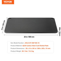 VEVOR Pizza Steel, 20" x 14" x 3/8" Pizza Steel Plate for Oven, Pre-Seasoned Carbon Steel Pizza Baking Stone with 20X