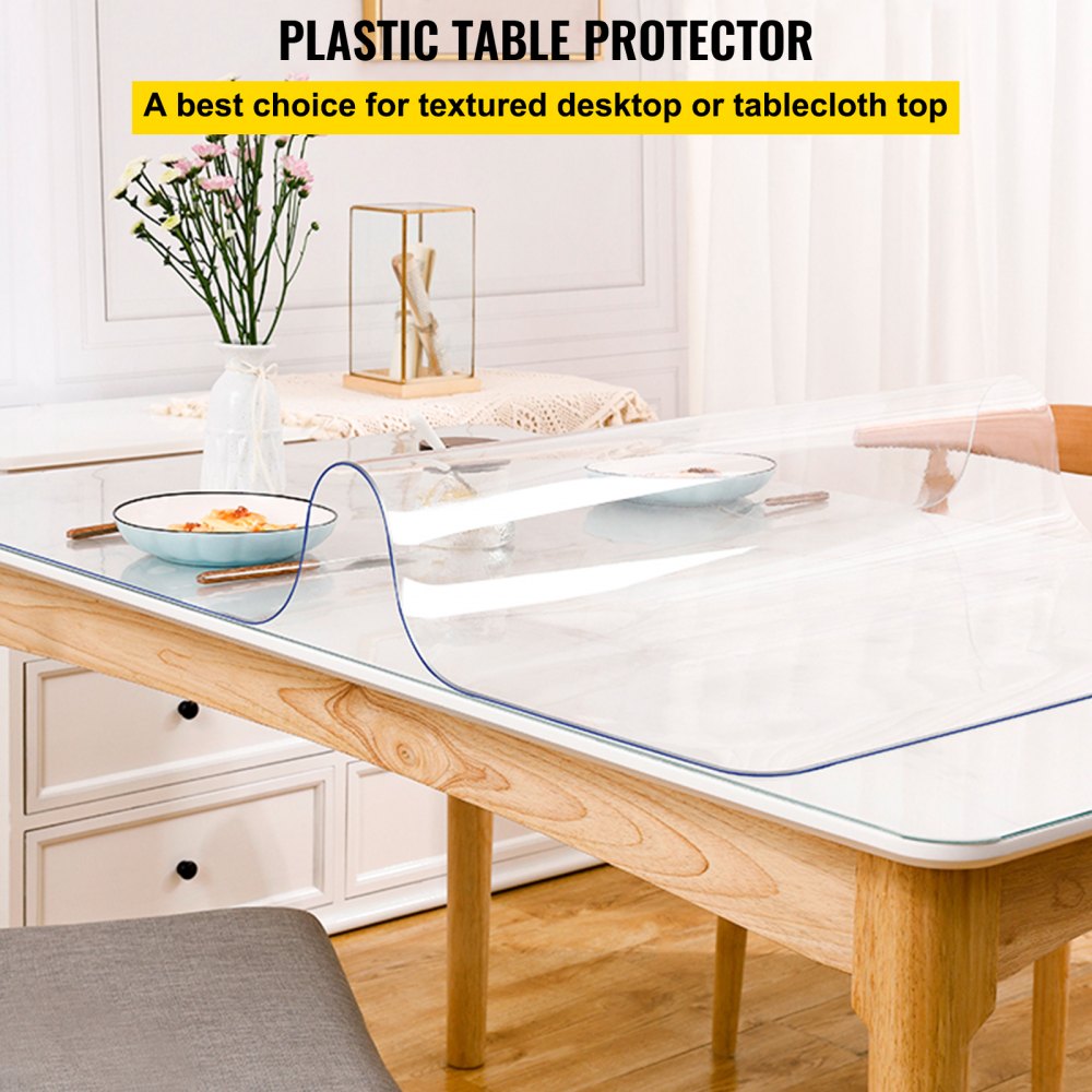 VEVOR Plastic Table Cover 42 x 72 Inch, 1.5 mm Thick Clear Table Protector, Rectangle Clear Desk Mat, Waterproof & Easy