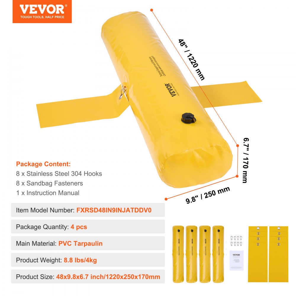 VEVOR Flood Barriers, Sandbag Alternative Flood Bags 4 Pack, Flood Barrier for Home, Water Barriers for Flooding