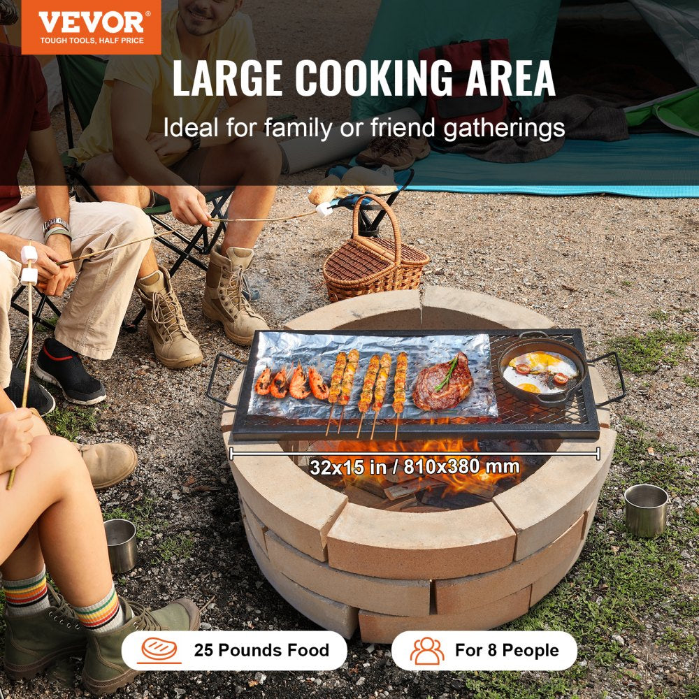 VEVOR X-Marks Fire Pit Grill Grate, Rectangle Cooking Grate, Heavy Duty Steel Campfire BBQ Grill Grid with Handle &