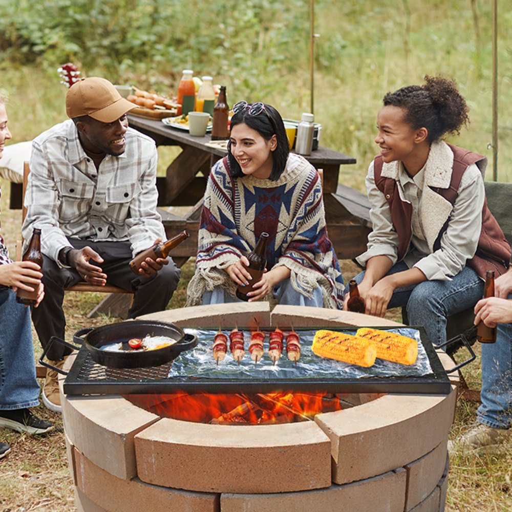 VEVOR X-Marks Fire Pit Grill Grate, Rectangle Cooking Grate, Heavy Duty Steel Campfire BBQ Grill Grid with Handle &