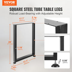 VEVOR 28 Inch Adjustable Furniture Legs, Square Reinforced Steel Office Table legs Set of 2 for DIY, Max Load 1000 lbs