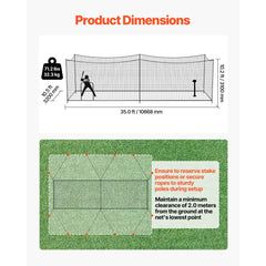VEVOR Baseball Batting Cage, 35.0 x 10.5 x 10.2 FT Freestanding Portable Batting Cage, Hitting Cages with 45-Ply
