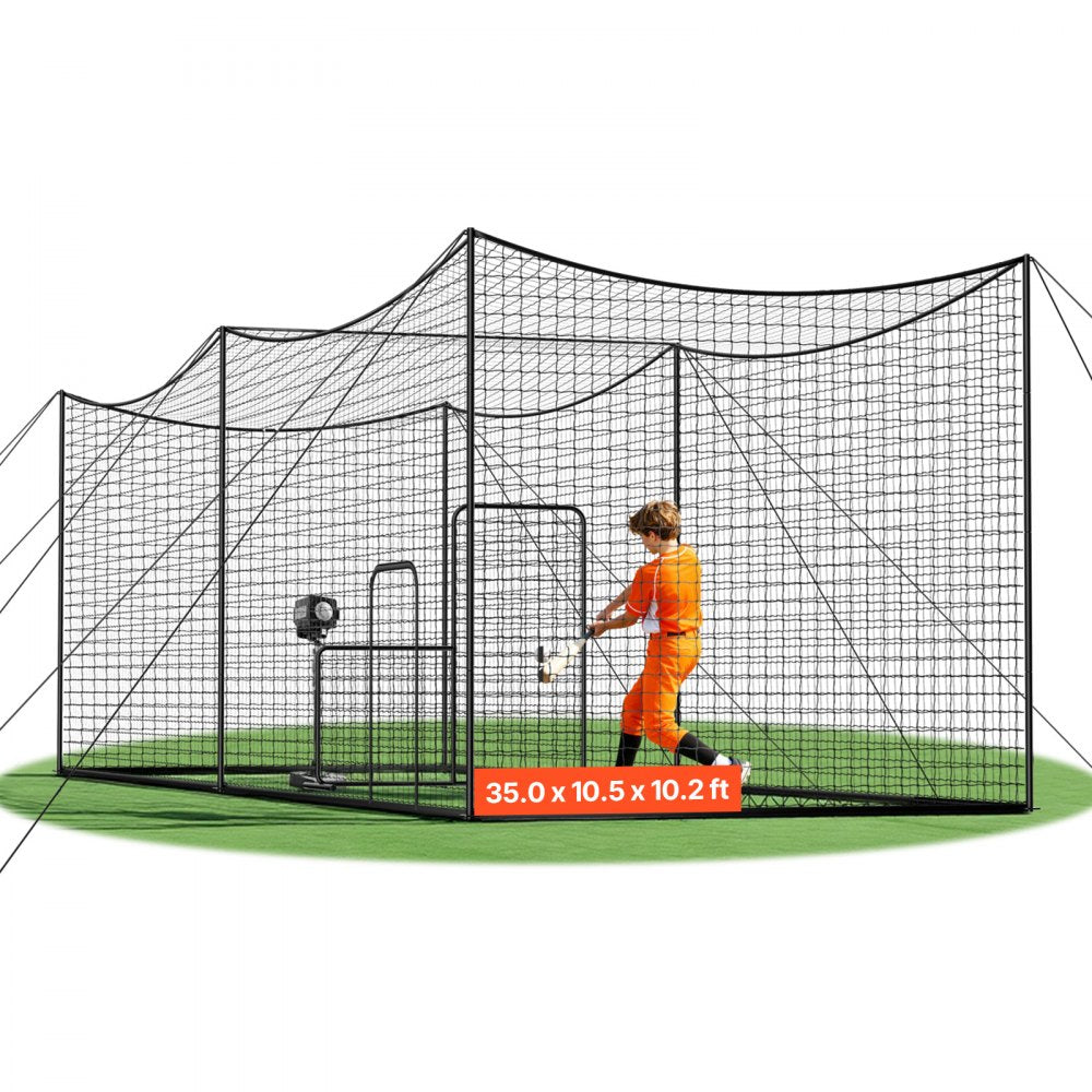 VEVOR Baseball Batting Cage, 35.0 x 10.5 x 10.2 FT Freestanding Portable Batting Cage, Hitting Cages with 45-Ply