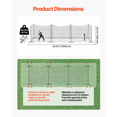 VEVOR Baseball Batting Cage, 39.4 x 12.1 x 10.2 FT Freestanding Portable Batting Cage, Hitting Cages with 45-Ply