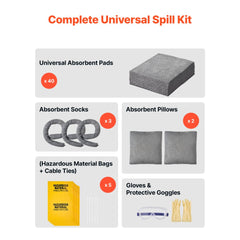 VEVOR Complete Spill Absorbent Kit for Oil & Water, 40PCS Heavy-Duty Oil Absorbent Pads, 3 Socks, 2 Pillows, 5