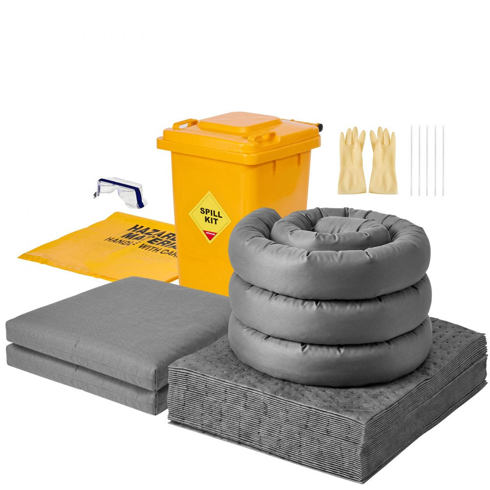 VEVOR Complete Spill Absorbent Kit for Oil & Water, 40PCS Heavy-Duty Oil Absorbent Pads, 3 Socks, 2 Pillows, 5