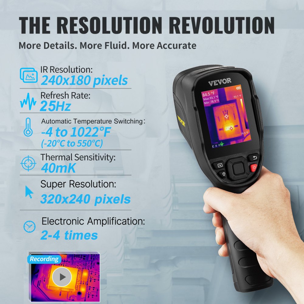 VEVOR Thermal Imaging Camera, 320 x 240 Pixels Super Resolution with 2MP Visual Camera, 25Hz Refresh Rate Infrared