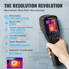 VEVOR Thermal Imaging Camera, 320 x 240 Pixels Super Resolution with 2MP Visual Camera, 25Hz Refresh Rate Infrared