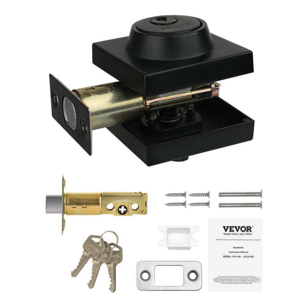 VEVOR Deadbolt Lock, Square Single Cylinder Dead Bolt, Keyed 1 Side, Fits Standard Size Interior and Exterior Doors