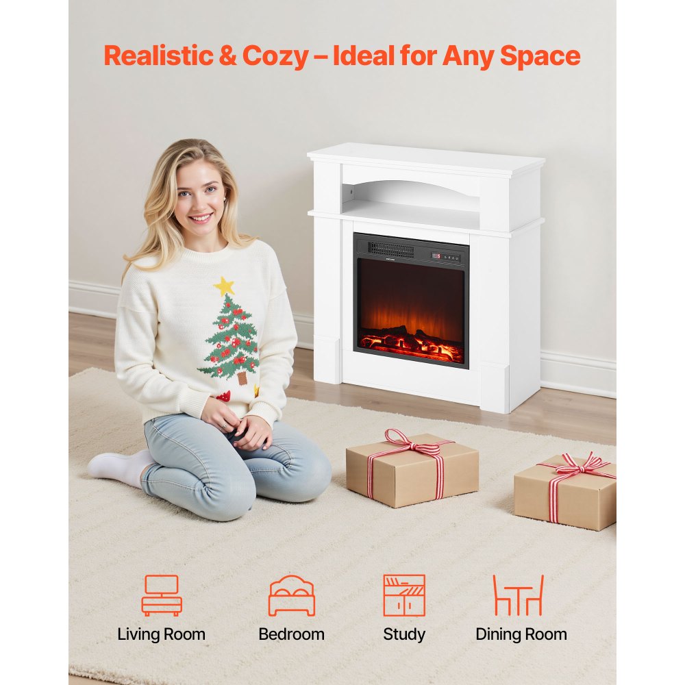 VEVOR 33 inch Freestanding Fireplaces, 1500W 5120BTU Fake Electric Fireplace Stove Heater with Mantel, Overheating