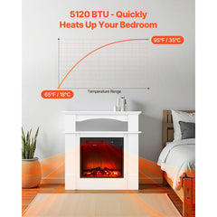 VEVOR 33 inch Freestanding Fireplaces, 1500W 5120BTU Fake Electric Fireplace Stove Heater with Mantel, Overheating