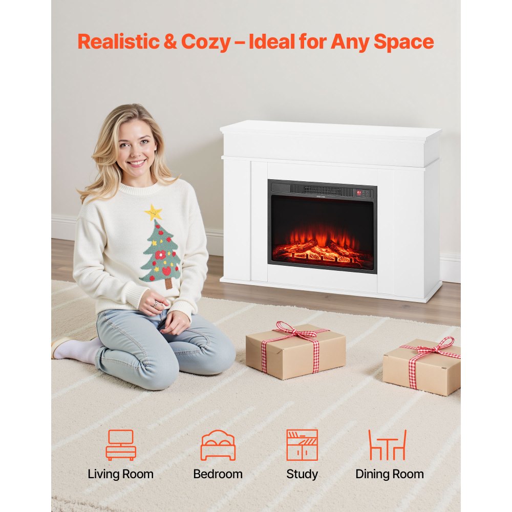 VEVOR 43 inch Freestanding Fireplaces, 1500W 5120BTU Fake Electric Fireplace Stove Heater with Mantel, Overheating