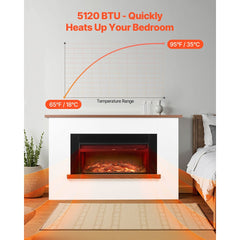 VEVOR 65.5 inch Freestanding Fireplaces, 1500W 5120BTU Fake Electric Fireplace Stove Heater with Mantel, Overheating