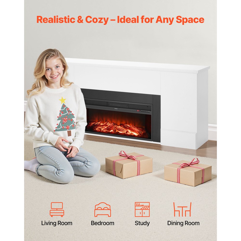 VEVOR 75 inch Freestanding Fireplaces, 1500W 5120BTU Fake Electric Fireplace Stove Heater with Mantel, Overheating