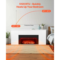 VEVOR 75 inch Freestanding Fireplaces, 1500W 5120BTU Fake Electric Fireplace Stove Heater with Mantel, Overheating