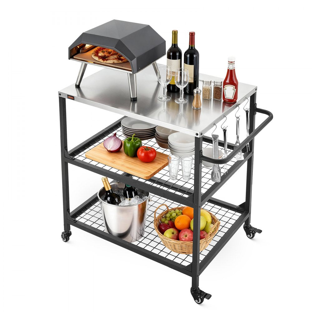 VEVOR Outdoor Grill Cart, 31.5 x 24.0 inch Stainless Steel Tabletop Size Grilling Table, Outdoor Cooking Table with 4