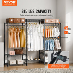VEVOR Heavy Duty Clothes Rack, Rolling Clothing Garment Rack with 4 Hang Rods & 8 Storage Tiers, Adjustable Custom