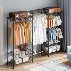 VEVOR Heavy Duty Clothes Rack, Rolling Clothing Garment Rack with 4 Hang Rods & 8 Storage Tiers, Adjustable Custom