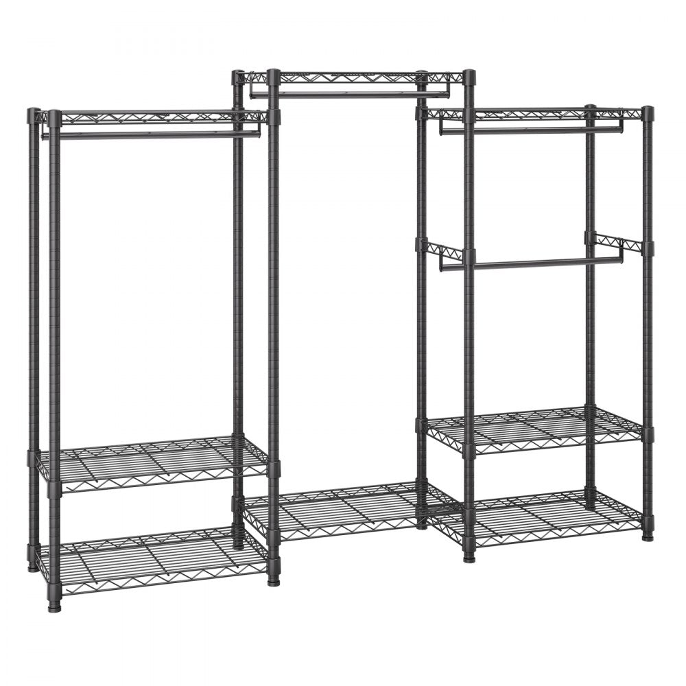 VEVOR Heavy Duty Clothes Rack, Rolling Clothing Garment Rack with 4 Hang Rods & 8 Storage Tiers, Adjustable Custom