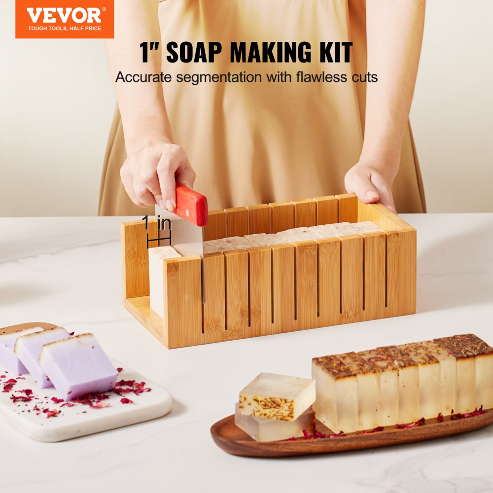 VEVOR Soap Making Kit, Bamboo Cutting Box and Inner Box with Silicone Mold, Stainless Steel Straight Cutter and Wavy
