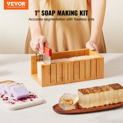 VEVOR Soap Making Kit, Bamboo Cutting Box and Inner Box with Silicone Mold, Stainless Steel Straight Cutter and Wavy