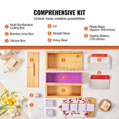 VEVOR Soap Making Kit, Bamboo Cutting Box and Inner Box with Silicone Mold, Stainless Steel Straight Cutter and Wavy