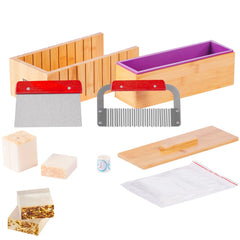 VEVOR Soap Making Kit, Bamboo Cutting Box and Inner Box with Silicone Mold, Stainless Steel Straight Cutter and Wavy