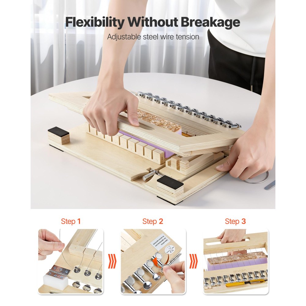VEVOR Soap Cutter, Cut 1-12 Bars, Precisely and Accurately Cut 1" Bars, Wood Frame With Stainless Steel Wire, with