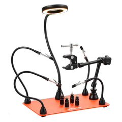 VEVOR Magnetic Helping Hands Soldering Station, Third Hand Soldering Tool with 3X LED Magnifying Lamp, 4 PCB Holders &