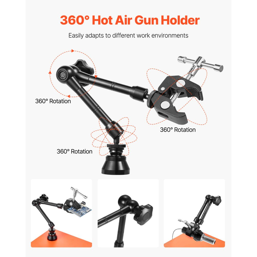 VEVOR Magnetic Helping Hands Soldering Station, 4 Arms Third Hand Tool, with Vise, 3X LED Magnifying Lamp, 4 PCB Holder