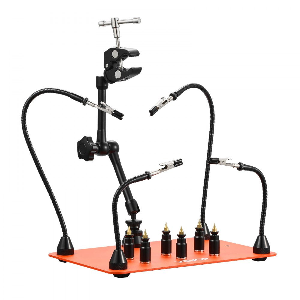 VEVOR Magnetic Helping Hands Soldering Station, 4 Flexible Arms Third Hand Tool, with 6 PCB Pillar Holders & 360 Hot