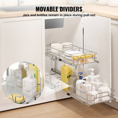 VEVOR 12"Wx21"Dx15"H Pull Out Cabinet Organizer, Heavy Duty Slide Out Pantry Shelves, Steel Roll Out Drawers, Sliding