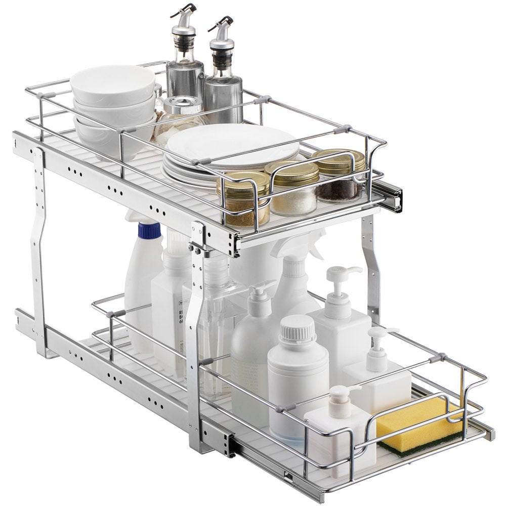 VEVOR 12"Wx21"Dx15"H Pull Out Cabinet Organizer, Heavy Duty Slide Out Pantry Shelves, Steel Roll Out Drawers, Sliding