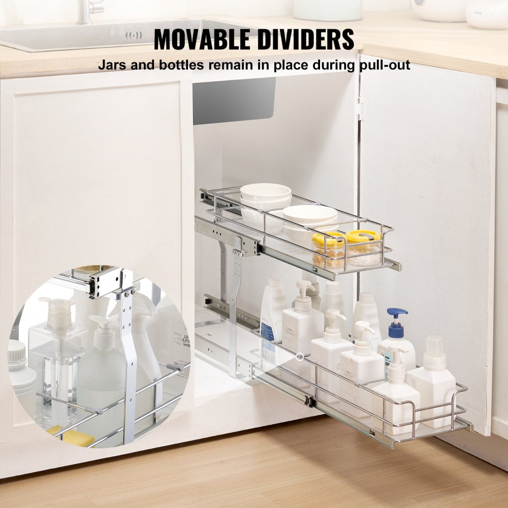 VEVOR 8.5"Wx21"Dx15"H Pull Out Cabinet Organizer, Heavy Duty Slide Out Pantry Shelves, Steel Roll Out Drawers, Sliding