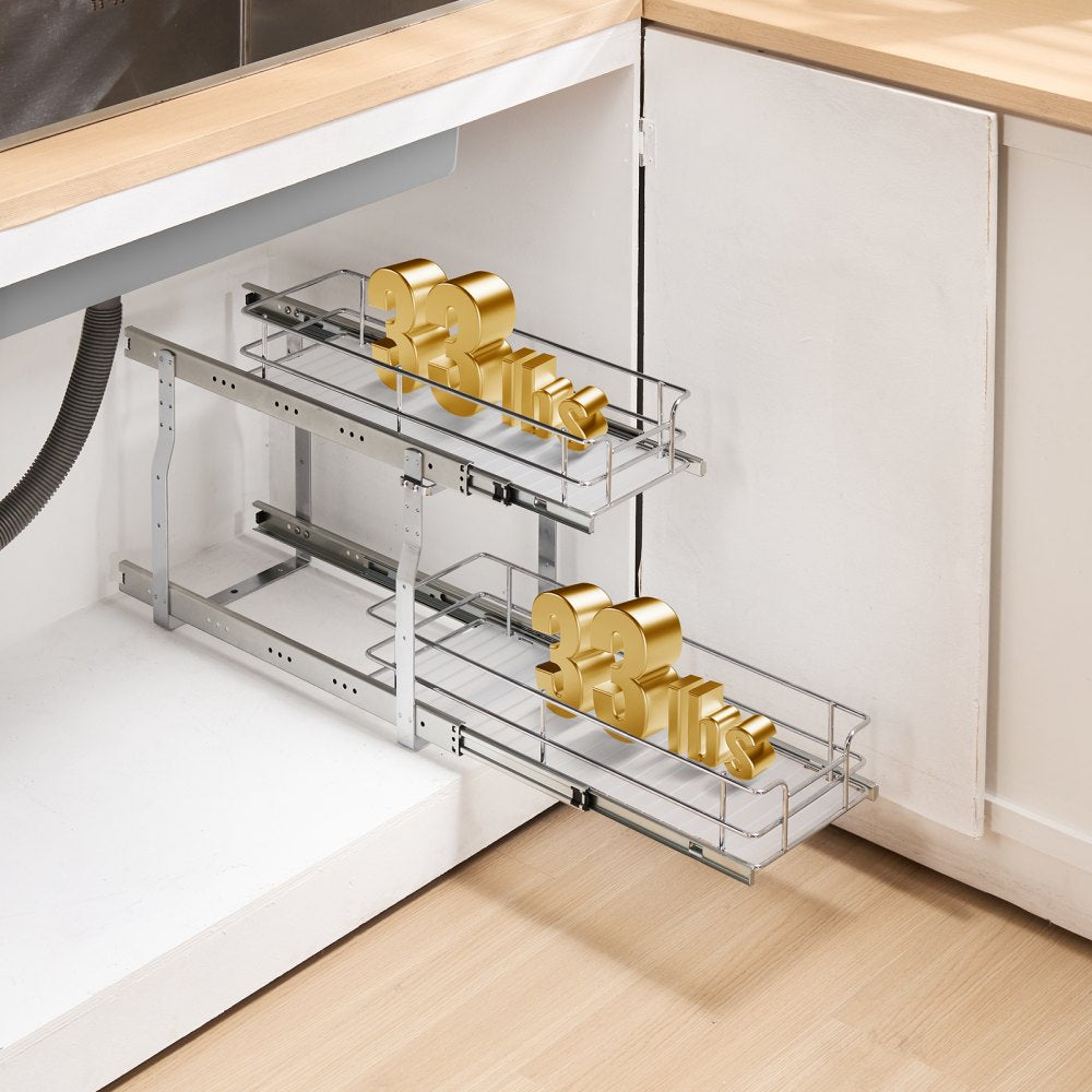 VEVOR 8.5"Wx21"Dx15"H Pull Out Cabinet Organizer, Heavy Duty Slide Out Pantry Shelves, Steel Roll Out Drawers, Sliding