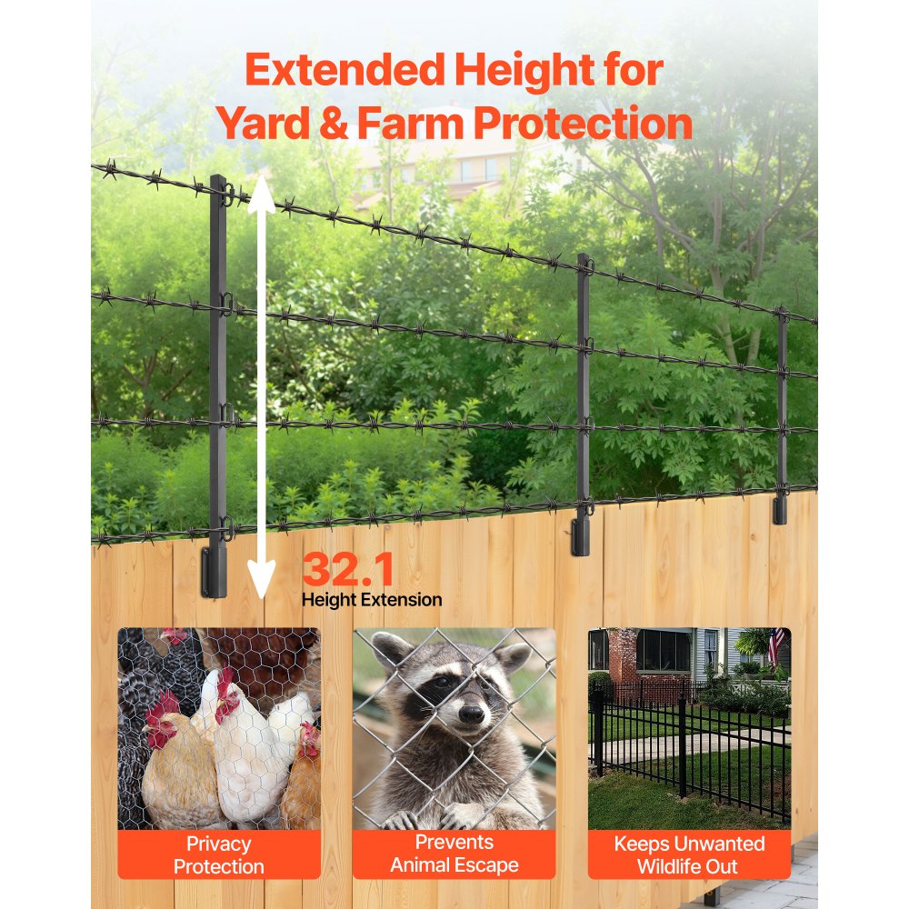 VEVOR Fence Post Extender, 12 Packs 32.1 in Barbed Wire Arm, Sturdy Steel Fence Height Extender, Flat or Surface