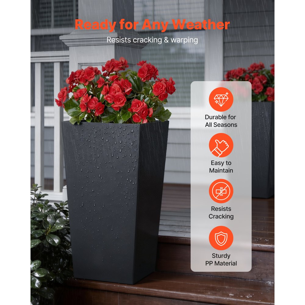 VEVOR Tall Planters Set of 2, 30 Inch Large Outdoor Taper Planters for Outdoor Indoor Plants, Front Porch Plastic