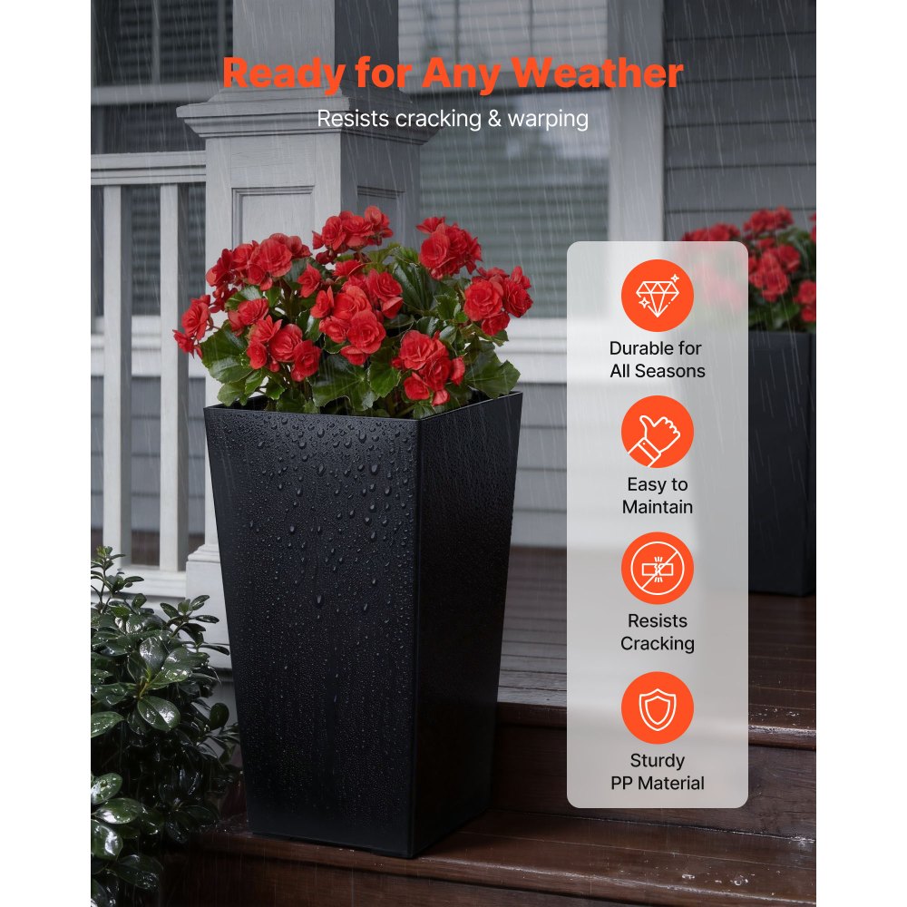 VEVOR Tall Planters Set of 2, 22 Inch Large Outdoor Taper Planters for Outdoor Indoor Plants, Front Porch Plastic