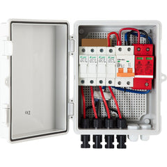 VEVOR PV Combiner Box, 4 String, Solar Combiner Box with 15A Rated Current Fuse 63A Circuit Breaker Lightning Arrester